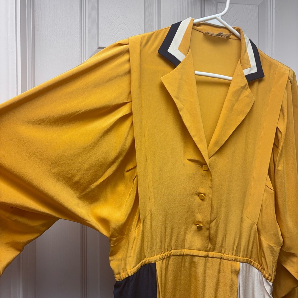 Vintage Italian Silk Colorblock Shirt Dress | Pockets | Size 42 (US 8–10) - Picture 2 of 14